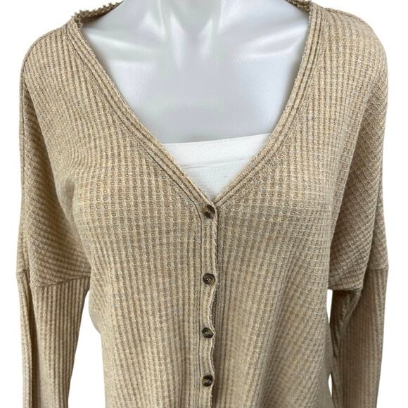 Urban Outfitters Out From Under Tan Waffle Knit Button Up Cardigan Sweater Top M - Picture 3 of 4